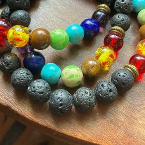 1 Rainbow Chakra Spiritual Crystal Stone Lava Rock Adjustable Fit Bracelet